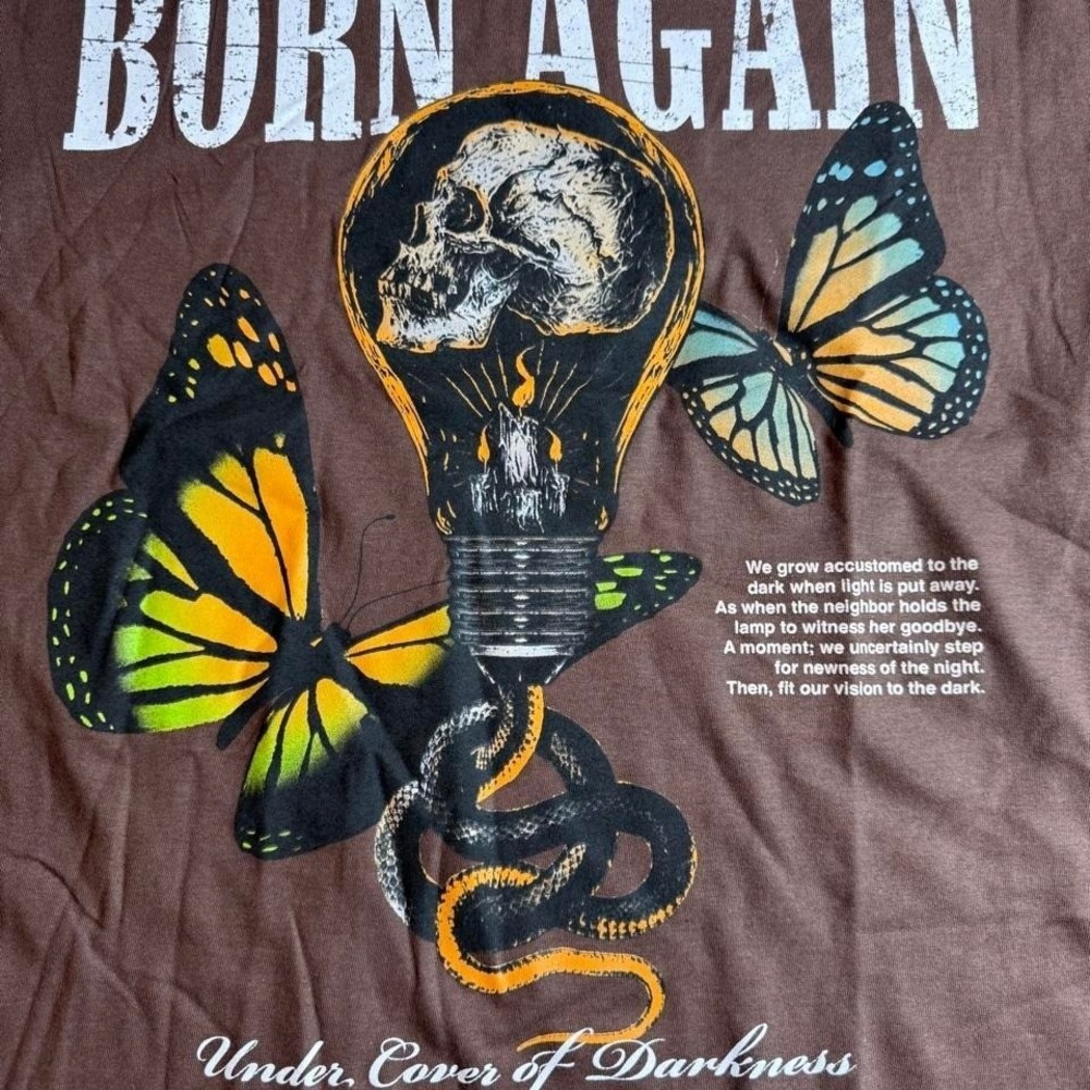 Born Again Under Cover of Darkness‎ CVLA Graphic Tee Brown Skull Butterfly M